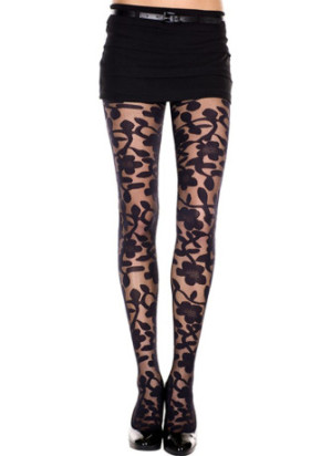 Collant noir imprimé floral - MH7344BLK